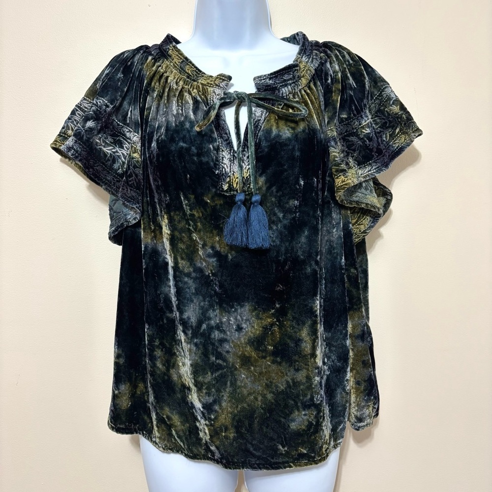 NWT Kyla Seo Blouse Crushed Velvet Green Sz S Boho Embroidered Whimsigoth Fairy - Picture 4 of 16